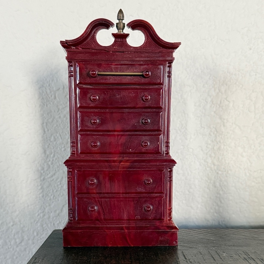 Vintage Lucite Celluloid Park Sherman Highboy Dresser Secret Coin Bank Dollhouse